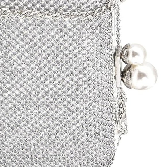 Evening Clutch Shoulder Bag Silver Purse Wedding Handbag Party Prom Bridal Gift - Picture 8 of 9